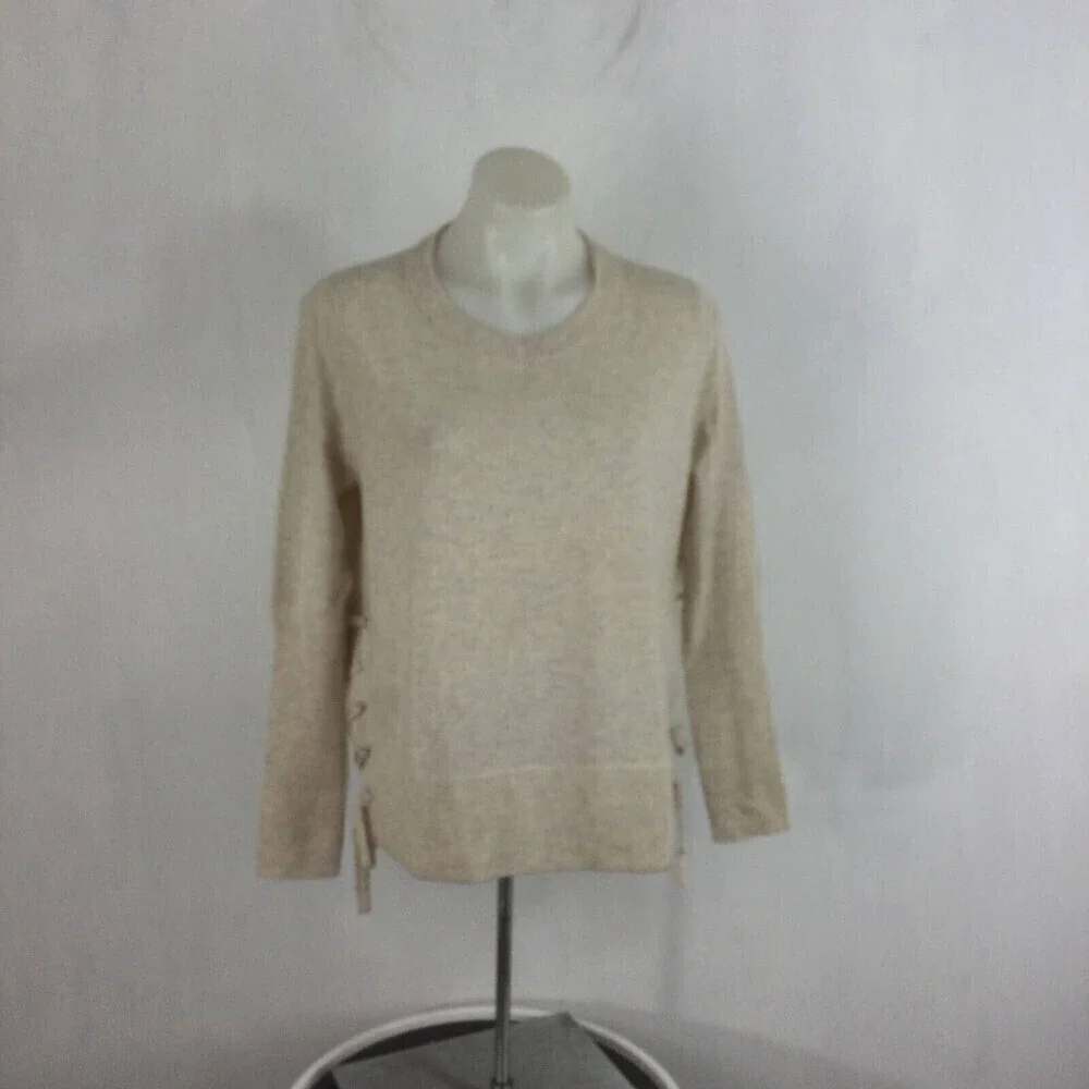 DTLM Repeat Wool Cashmere Cream Knit Pullover Side Tie Sweater Women Sz 38 Small